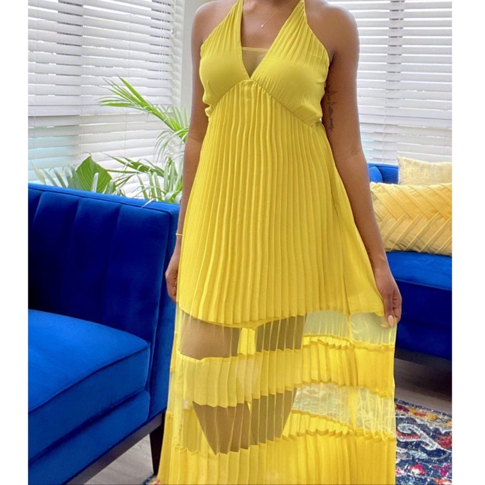 NEW Yellow Pleated Halter Neck Maxi Dress